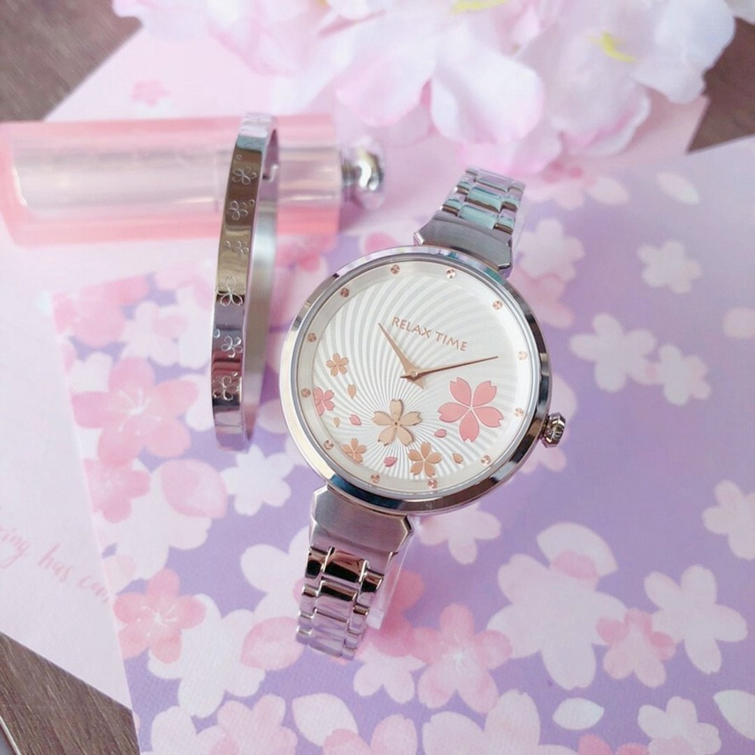 RELAX TIME 樱花系列 银x白 (RT-66-6)  赠手环 - 女表 - 不锈钢 白色