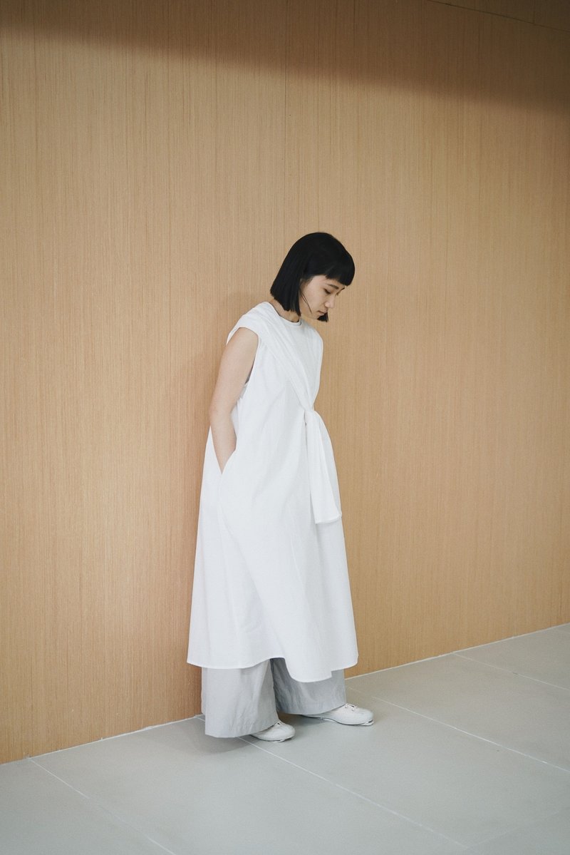 背心腰带op-白 - 洋装/连衣裙 - 棉．麻 