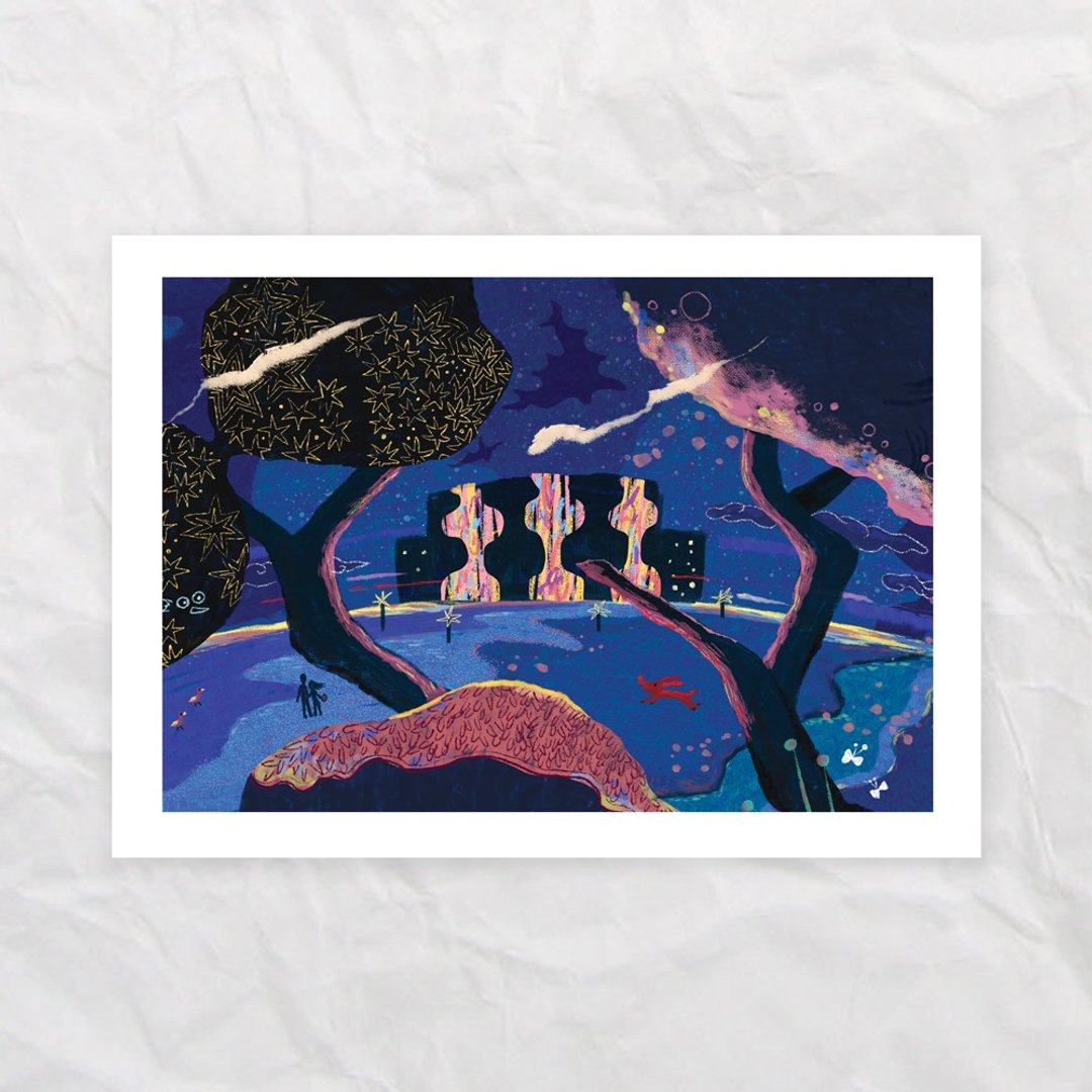 艹方明信片 台湾风景 城市夜景 原创插画 万用卡 文具 - 卡片/明信片 - 纸 紫色