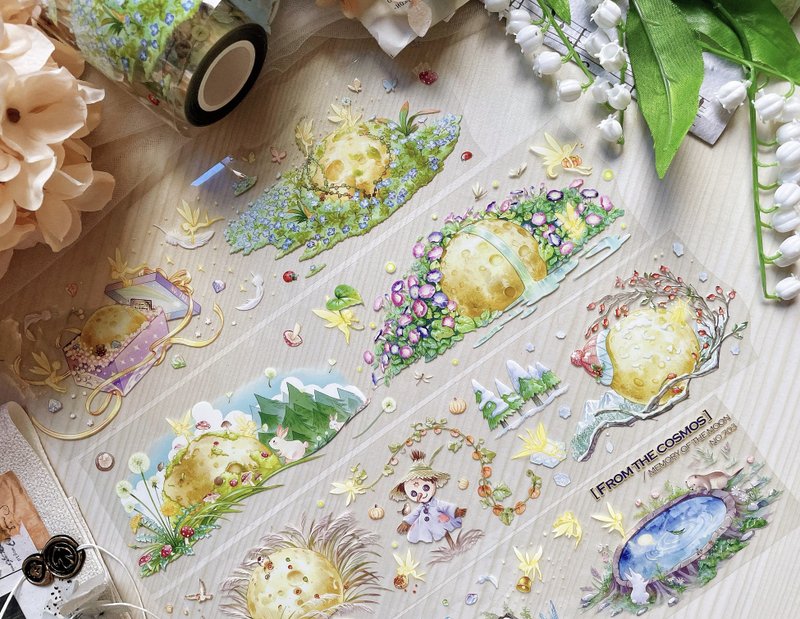 礼物 月の童話 & 案山子 PET 和紙膠帶 10米卷 台灣製 - 纸胶带 - 其他材质 多色