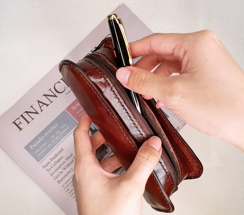 VOIR 复古圆管笔袋 - 铅笔盒/笔袋 - 真皮 咖啡色