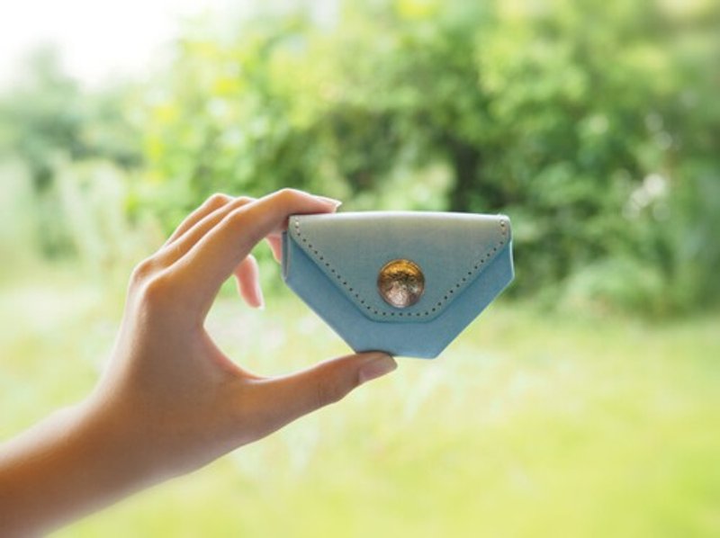 Happy coin case (Iceland blue) Italian leather MAINE used - 零钱包 - 真皮 