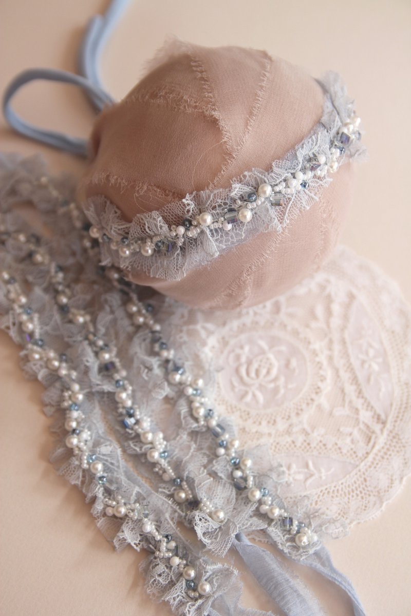 婴儿头带 宝宝头带 婴儿头饰 头饰 弥月礼物 弥月头饰 百日宴头饰 - 婴儿帽/发带 - 棉．麻 蓝色