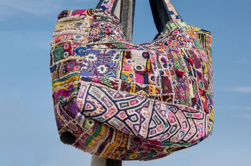 手工刺绣斜背包 民族风包 侧背包 肩背包 手工包 刺绣包-古布boro - 侧背包/斜挎包 - 棉．麻 多色