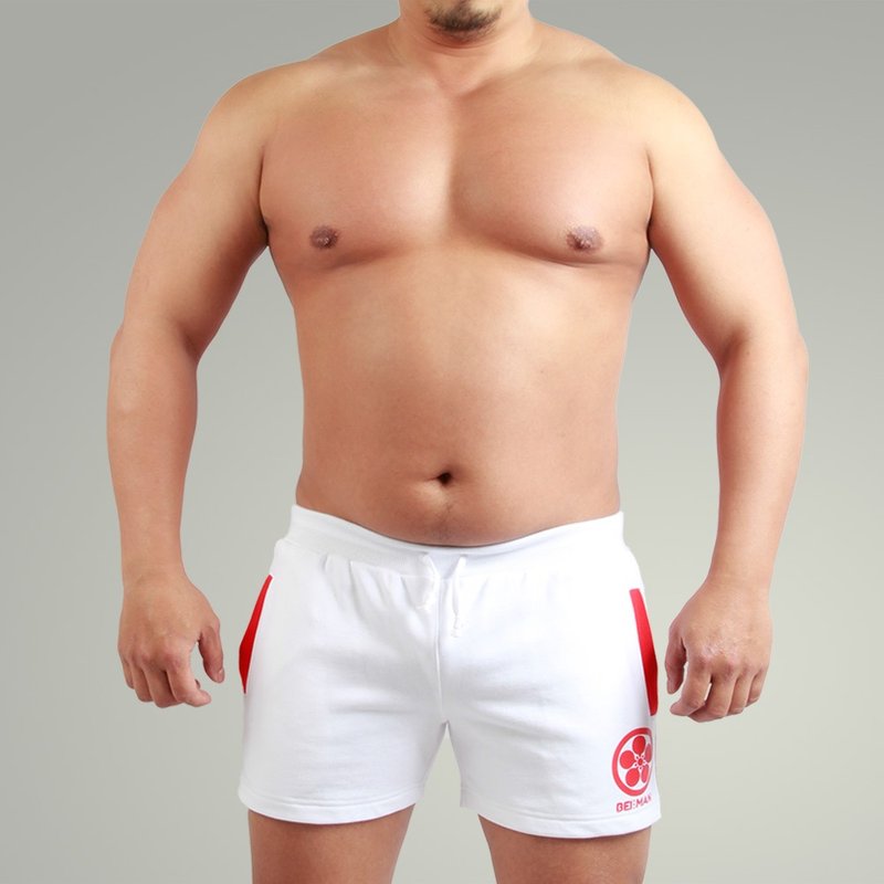 抽绳棉裤-日本家徽(白) - 男士短裤 - 棉．麻 白色