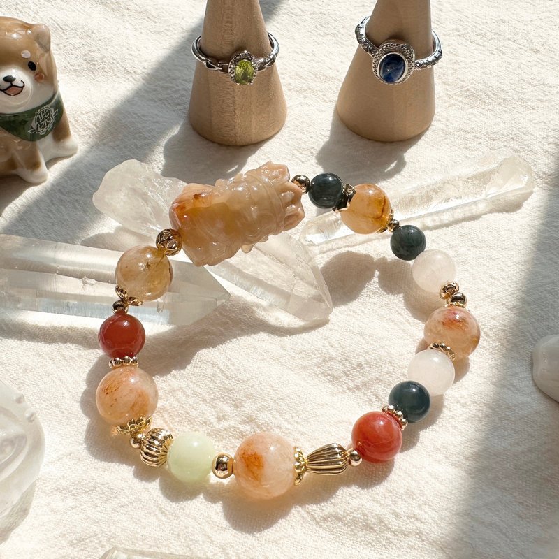 地藏王菩萨的小日常 地藏王菩萨手链 阿拉善 虎眼石 红玛瑙 彩纹 - 手链/手环 - 半宝石 白色