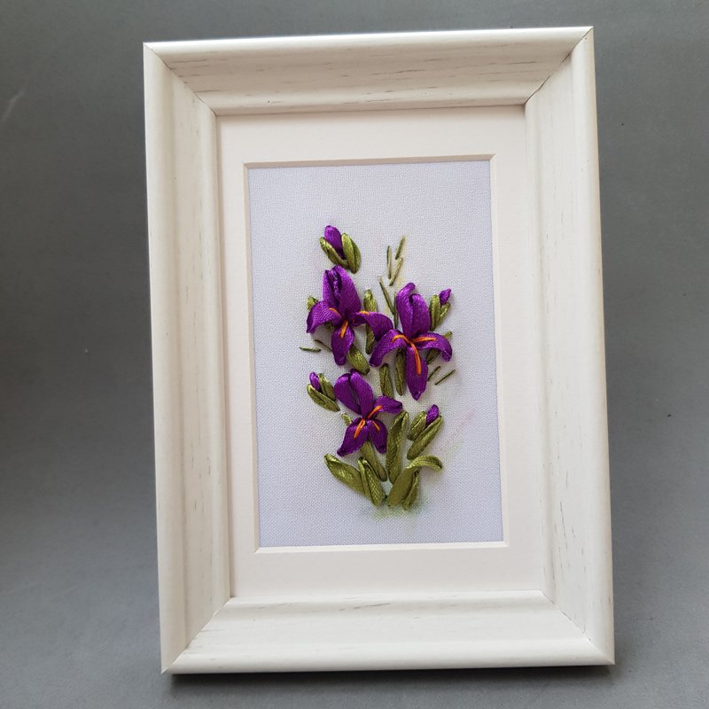 绣图 鸢尾花绣花、丝带刺绣礼物 - 画框/相框 - 绣线 紫色
