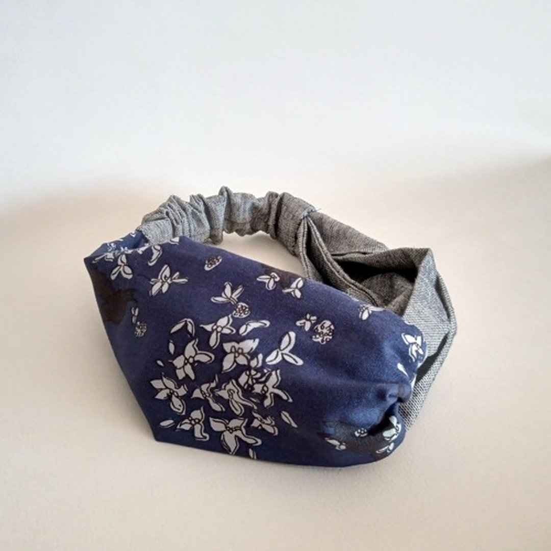 交叉款发带 发箍 鸟花青 × 牛仔蓝 5 - 发带/发箍 - 棉 蓝色