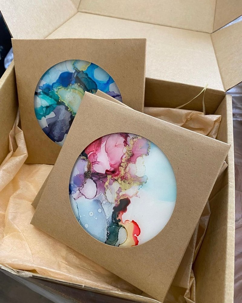 流体艺术・酒精墨水杯垫体验/周二到周日可预约【一人成团】 - 插画/绘画/写字 - 瓷 