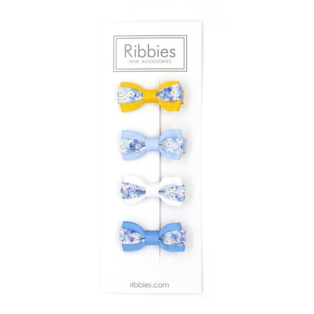 英国Ribbies 双色缎带蝴蝶结4入组-Mitsi Valeria Blue - 发饰 - 聚酯纤维 
