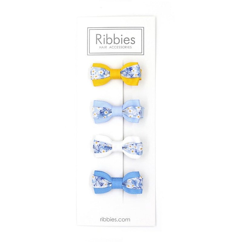 英国Ribbies 双色缎带蝴蝶结4入组-Mitsi Valeria Blue - 发饰 - 聚酯纤维 