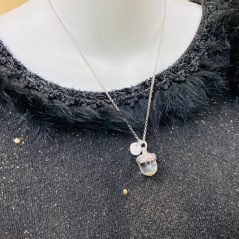 纯银 宠物 橡果 骨灰 吊牌 项链 定制化姓名 S406 - 项链 - 纯银 银色