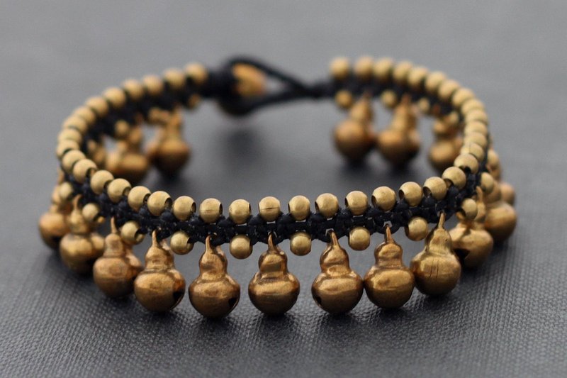 编织手链贝尔吊坠耀眼的原始黄铜实心黄铜线手链 - 手链/手环 - 铜/黄铜 黑色