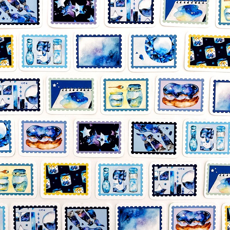 星空邮票和纸胶带 - 贴纸 - 纸 蓝色