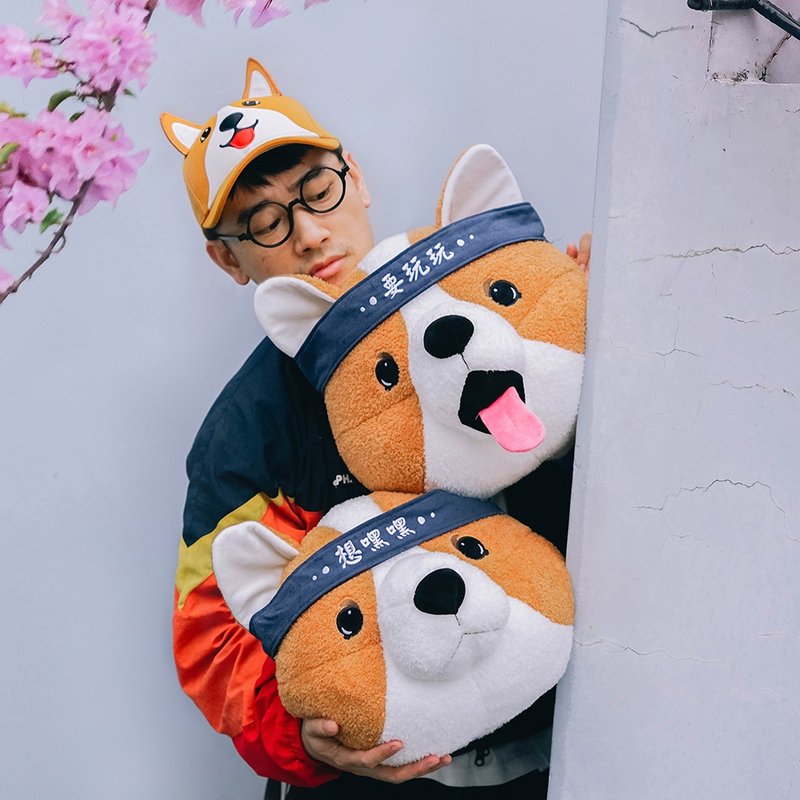 语罐头原创武士吐舌柯基头巾玩偶抱枕日系狗奴想抱抱要玩玩想嘿嘿 - 玩偶/公仔 - 其他材质 橘色