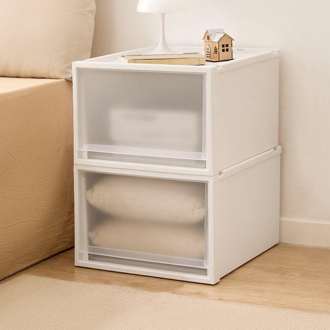 日本天马 Fits 45 宽组合式单层抽屉箱 (雾透窗)-高 30CM-3 入 - 收纳用品 - 塑料 白色