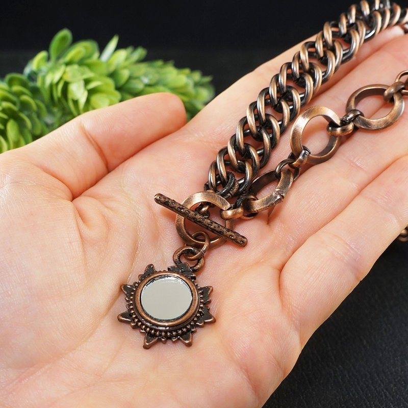 Evil Eye Glass Mirror Copper Protection Amulet Choker Pendant Necklace Jewelry - 项链 - 玻璃 咖啡色
