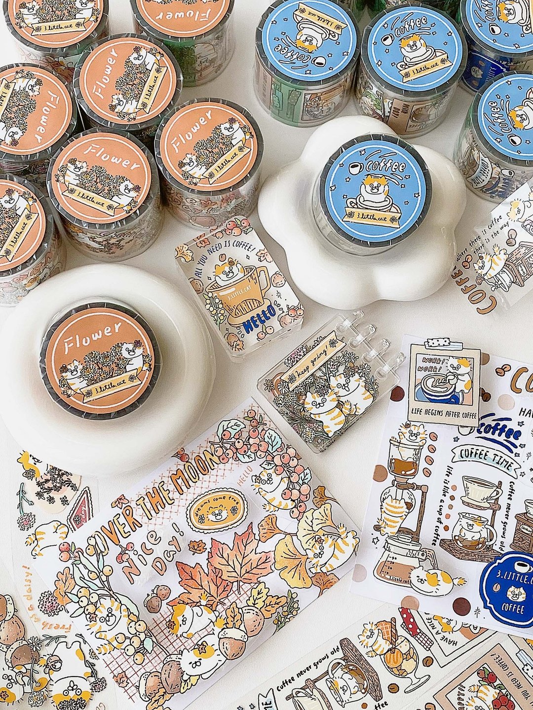 3小喵咪秋日花园/咖啡拍立得4厘米PET纸胶带/共2款 - 纸胶带 - 塑料 多色