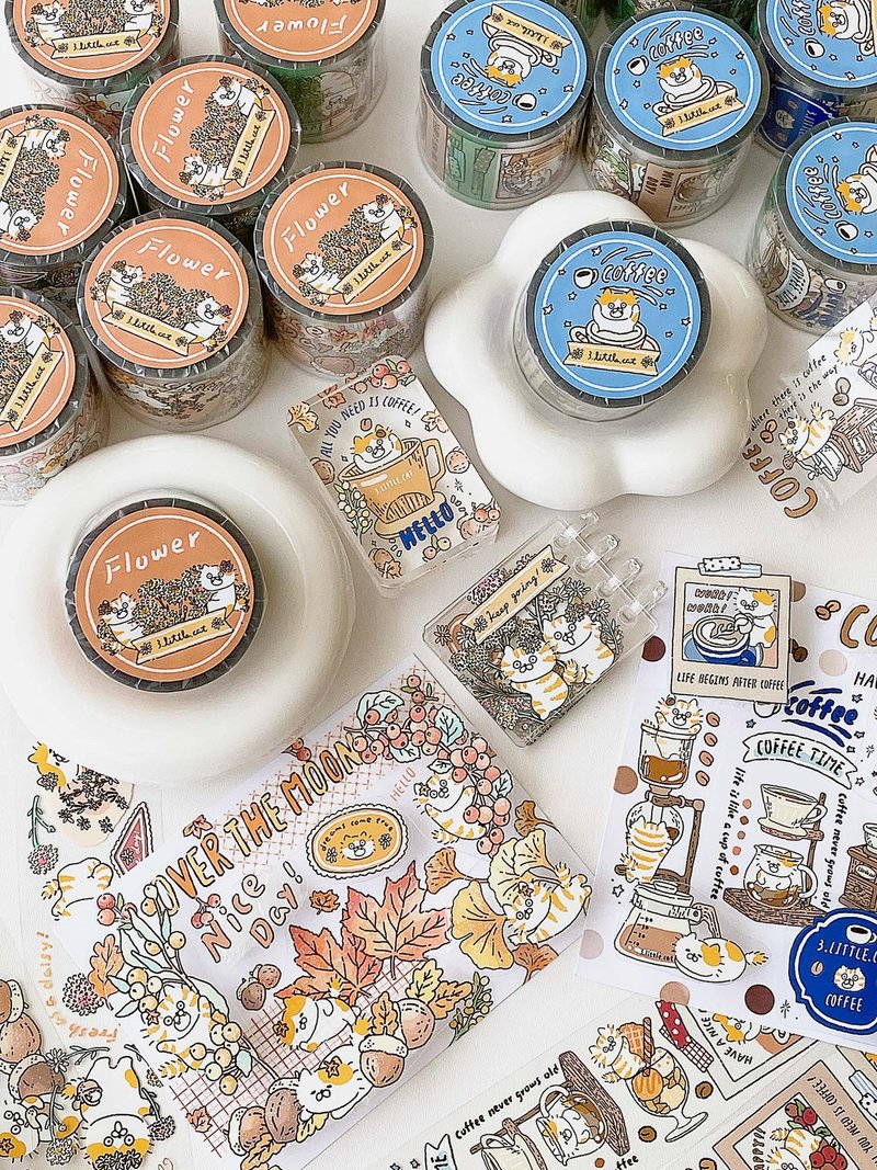 3小喵咪秋日花园/咖啡拍立得4厘米PET纸胶带/共2款 - 纸胶带 - 塑料 多色