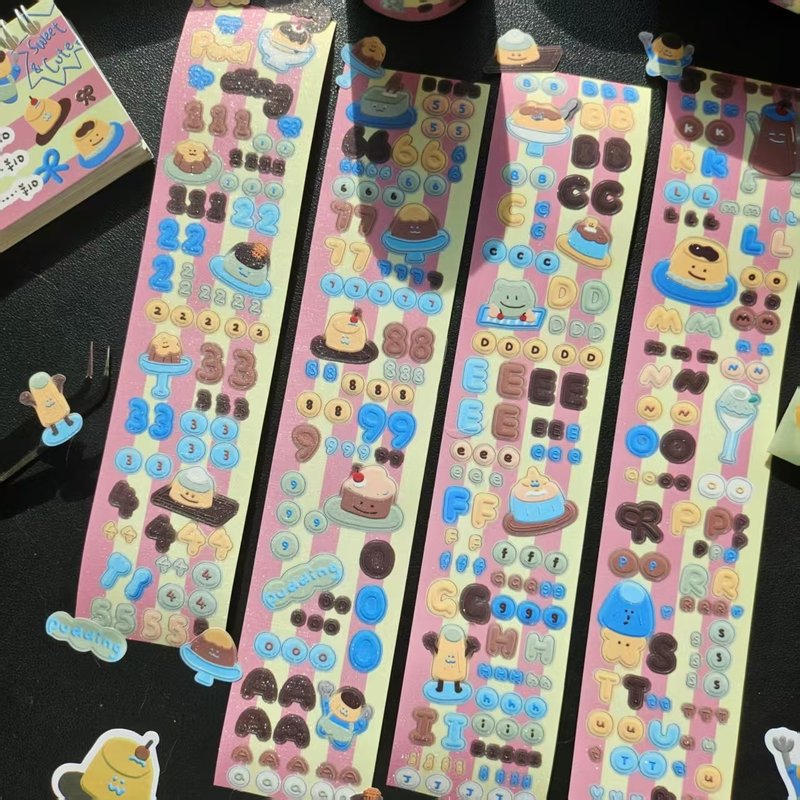 【coloryeah】布丁草莓蛋糕 可爱手账文具/切膜拉丝银胶带贴纸 - 贴纸 - 纸 多色