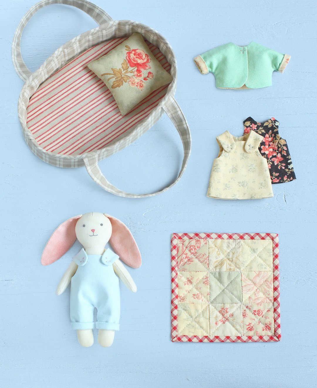 2 PDF Mini Bunny with Set of Clothes + Basket with Bedding Sewing Pattern Bundle - 手工艺教程/工具书 - 其他材质 