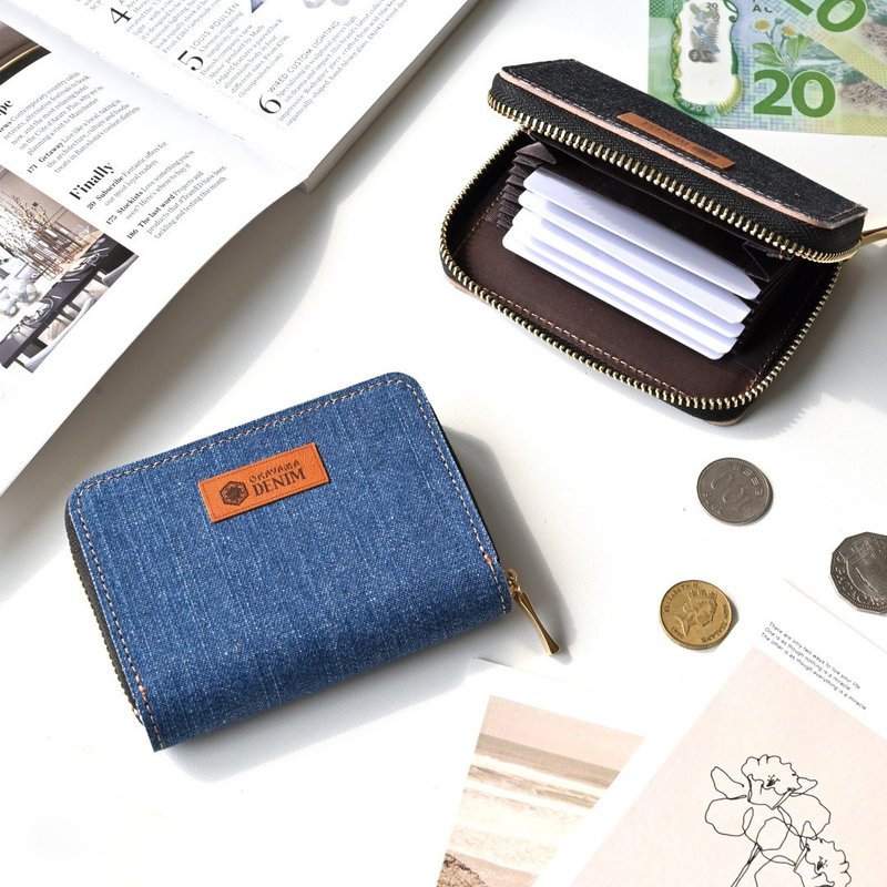 纸钞无需对折 精巧短夹 【 冈山丹宁 】 皮革钱包 丹宁 附吊牌 HC14K - 皮夹/钱包 - 棉．麻 蓝色