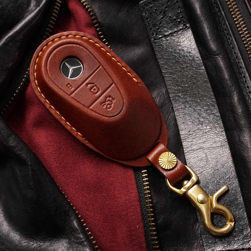 2021 BENZ S-CLASS W223 奔驰汽车 晶片 钥匙 皮套 IKEY 钥匙圈 - 钥匙链/钥匙包 - 真皮 咖啡色