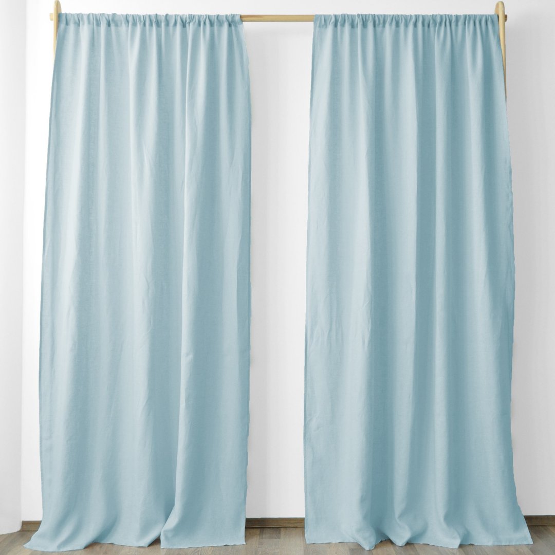 Sky blue regular and blackout linen curtains / Custom curtains / 2 panels - 门帘/门牌 - 亚麻 蓝色