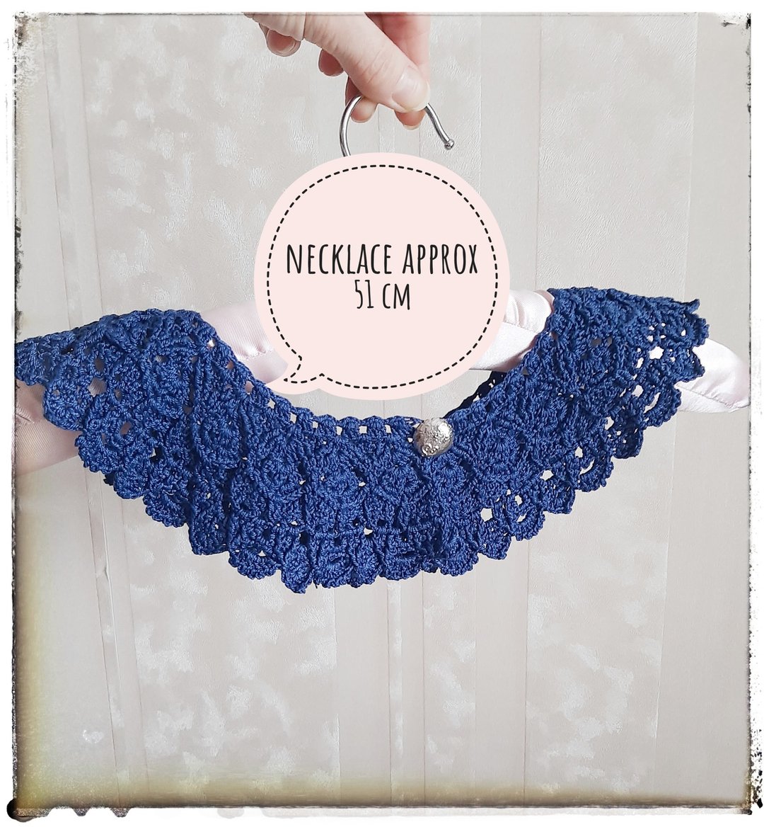Detachable lace collar for women Royalcore style Dark blue women collar - 锁骨链 - 棉 蓝色