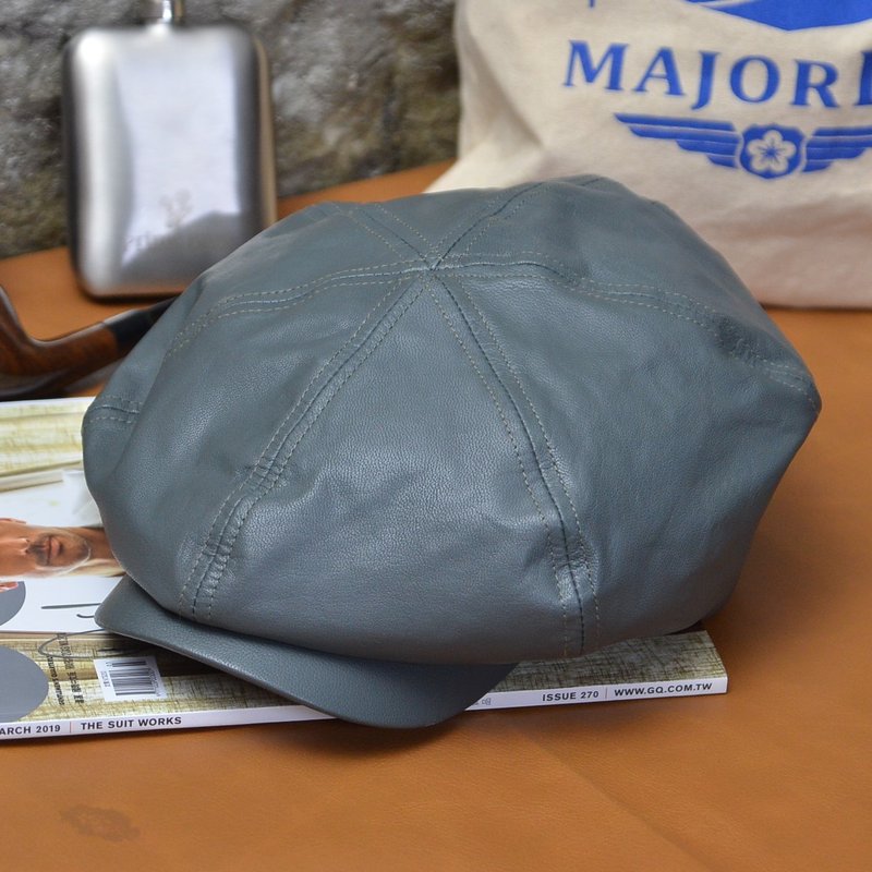 MAJORLIN 报童帽 羊皮情报员 灰色 男女韩国流行皮帽 贝雷帽 - 帽子 - 真皮 灰色