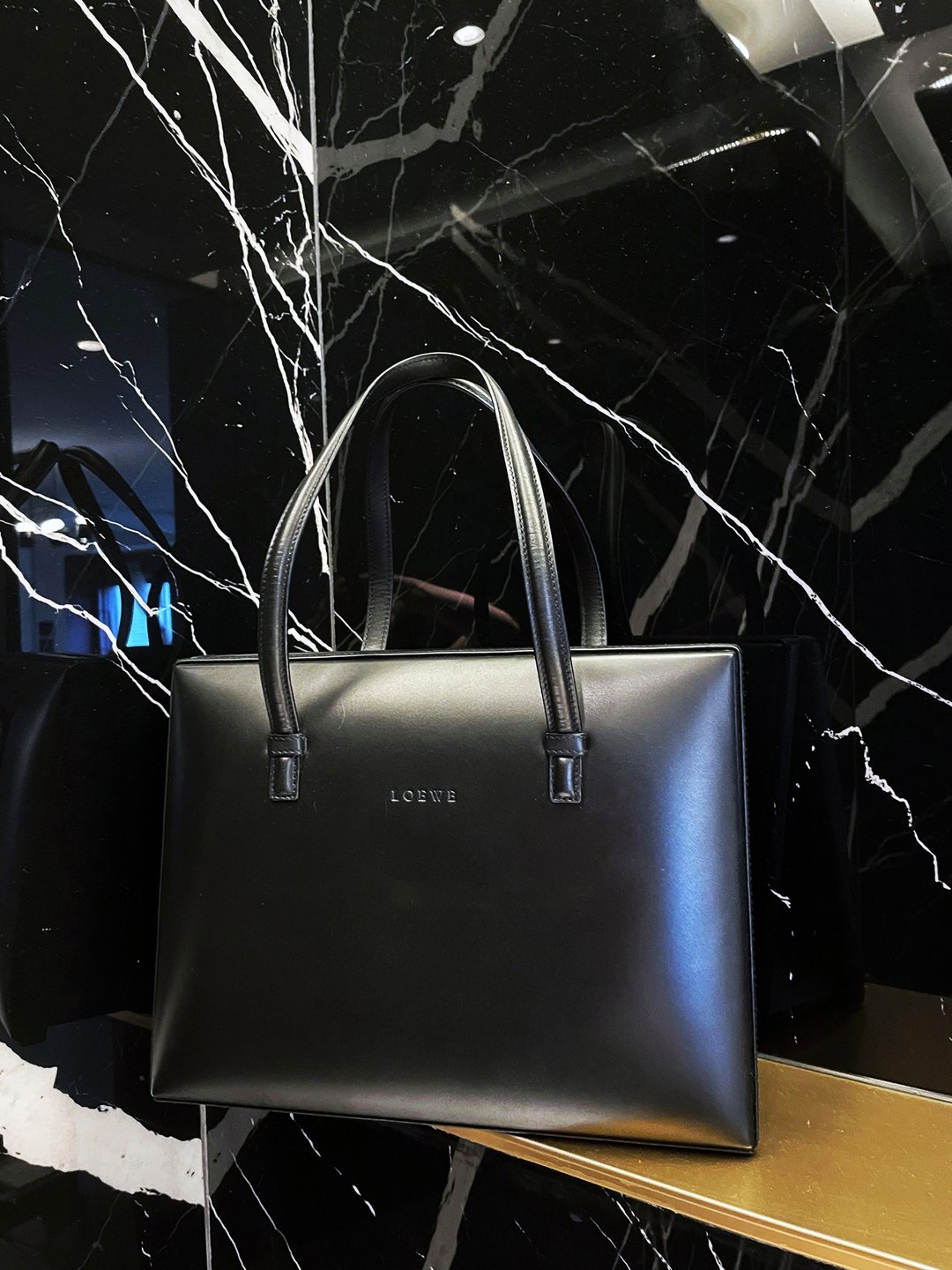 中古美品 LOEWE 博物馆 黑小方包手拎包手挽袋手挽包手拿包手提包 - 侧背包/斜挎包 - 真皮 黑色
