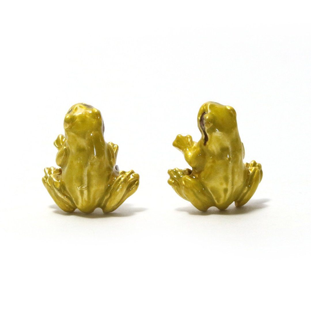 Frog in Garden Garden Frog Earrings PA450 - 耳环/耳夹 - 其他金属 黄色