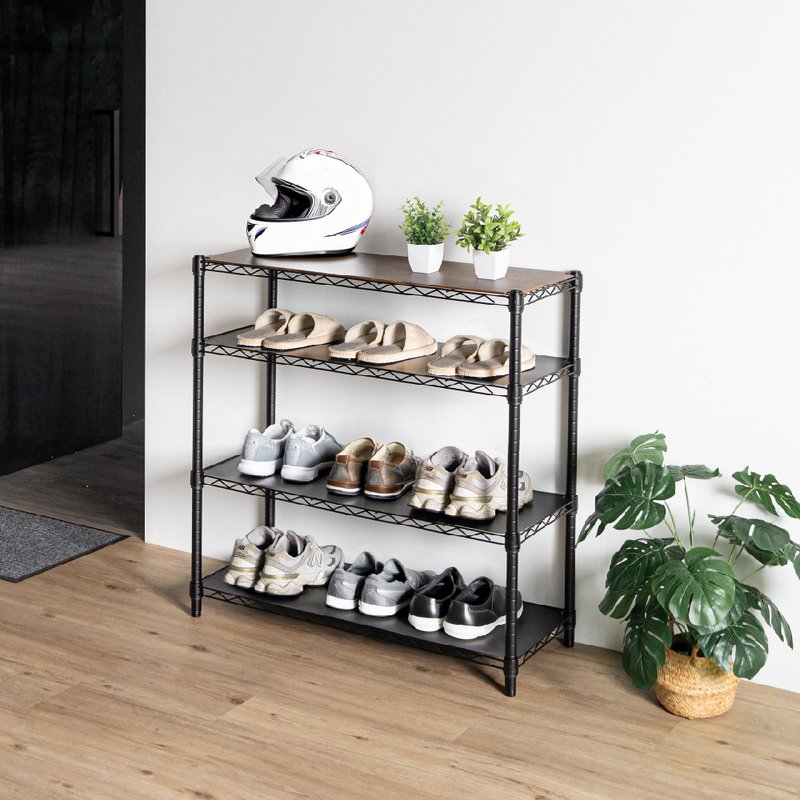 上木板四层鞋架 铁力士架 玄关架 3色 - 衣柜/鞋柜 - 其他金属 黑色