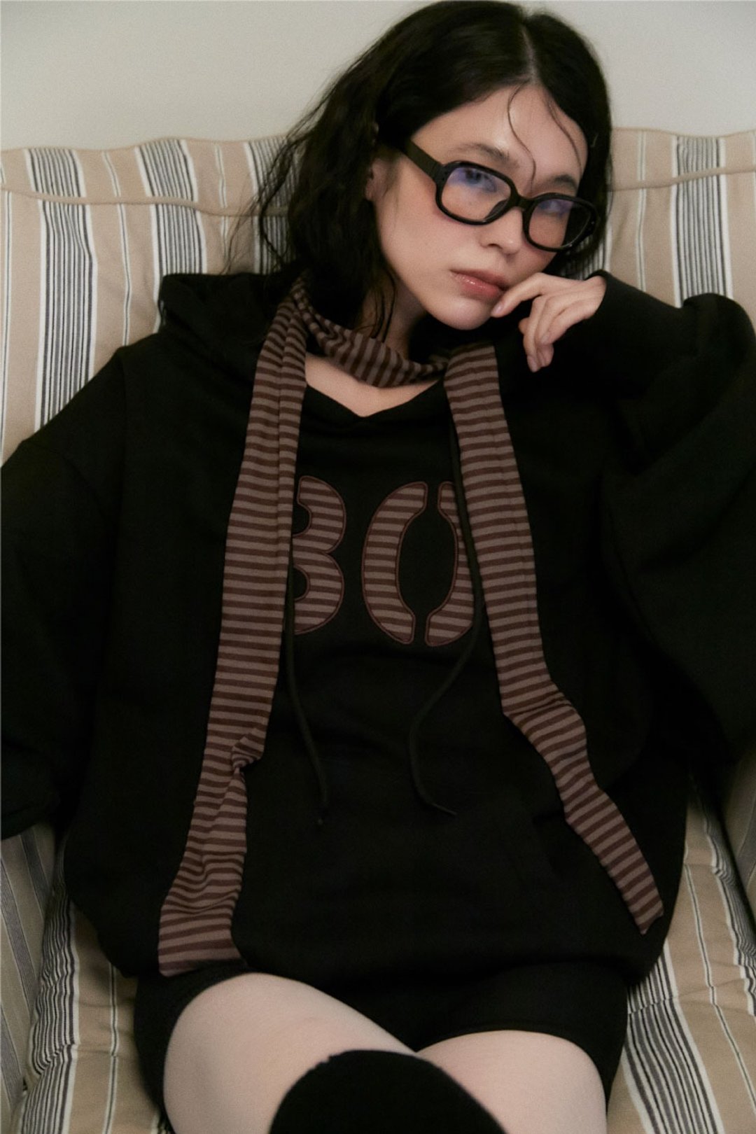 STRIPE LOGO MUFFLER (BROWN) - 丝巾 - 棉 咖啡色