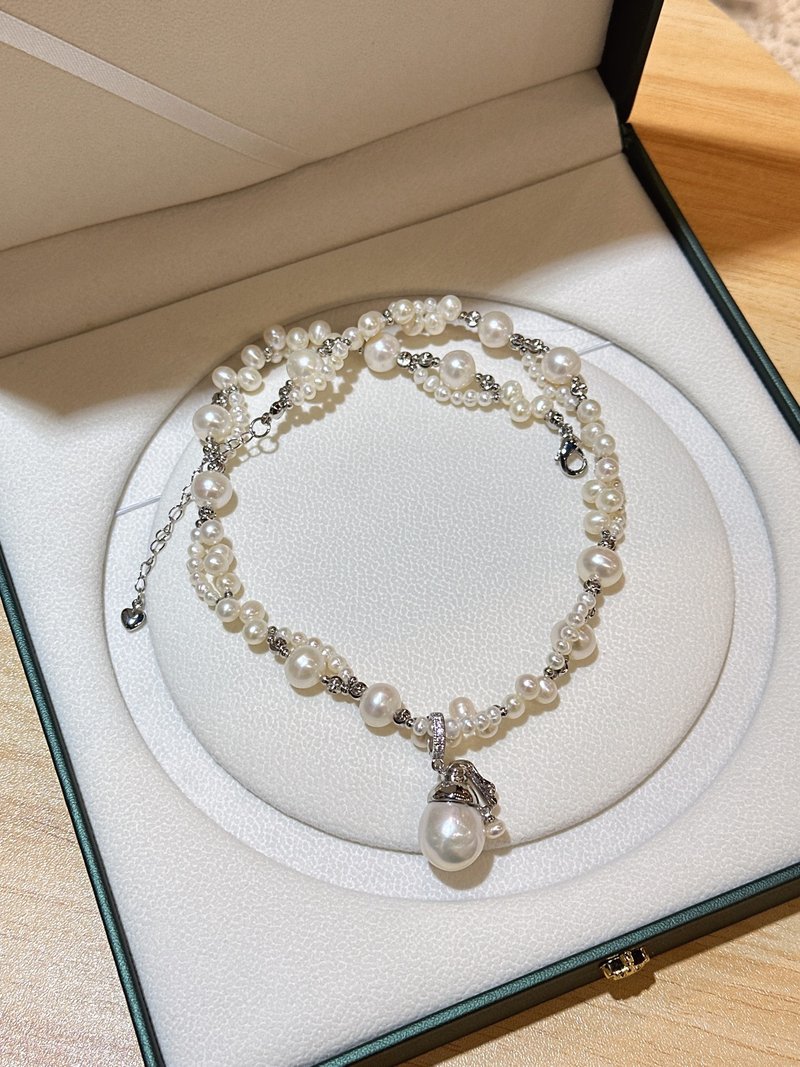 Alpha纯天然珍珠少女吊坠编织项链 - 项链 - 珍珠 白色