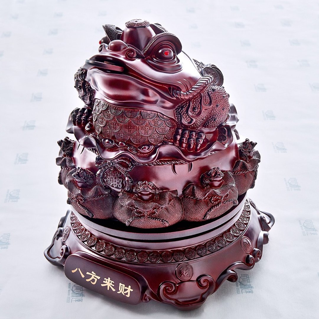 开运旺财三脚蟾蜍(含开光)招财、守财、旺财、防小人、风水镇宅 - 摆饰 - 木头 咖啡色