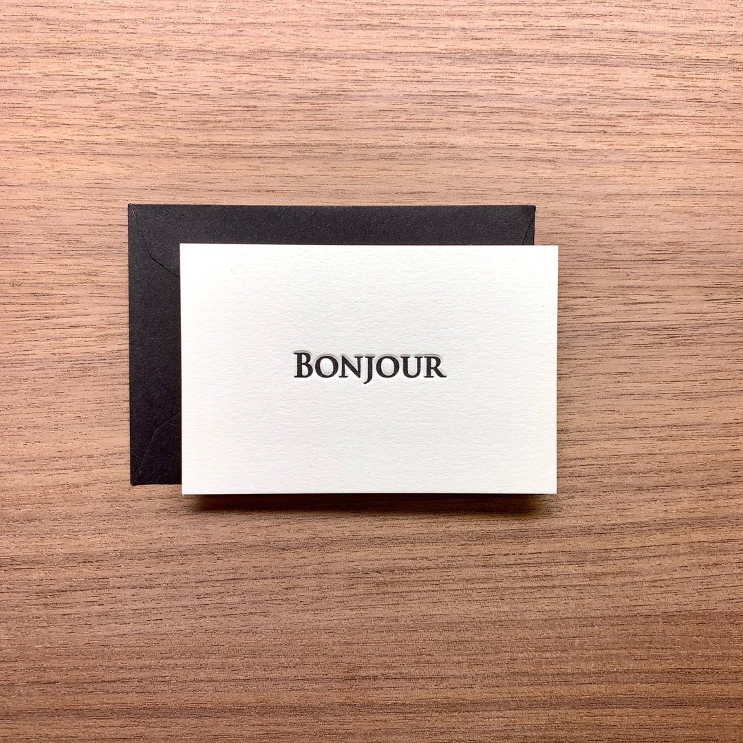 活版印刷问候小卡 Bonjour - 卡片/明信片 - 纸 黑色
