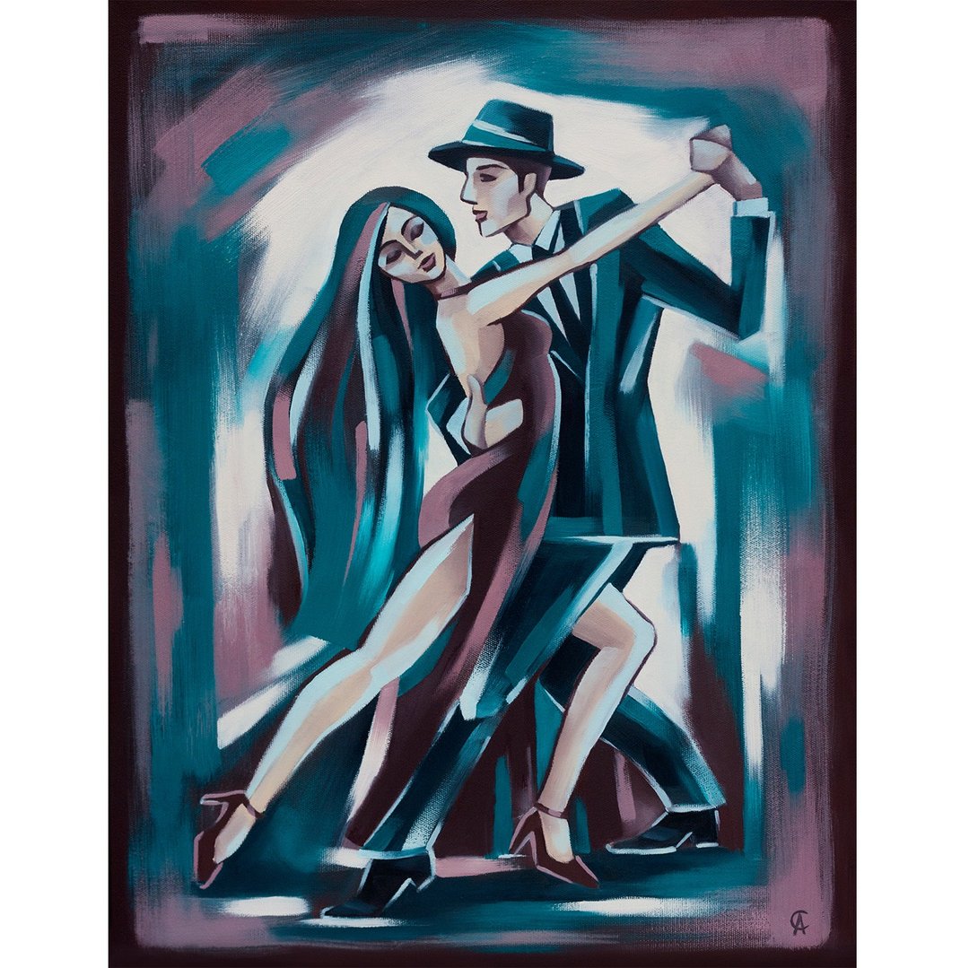 Dance Painting Tango Original Art Romantic Artwork Oil Canvas 32 by 24 inches - 海报/装饰画/版画 - 其他材质 蓝色