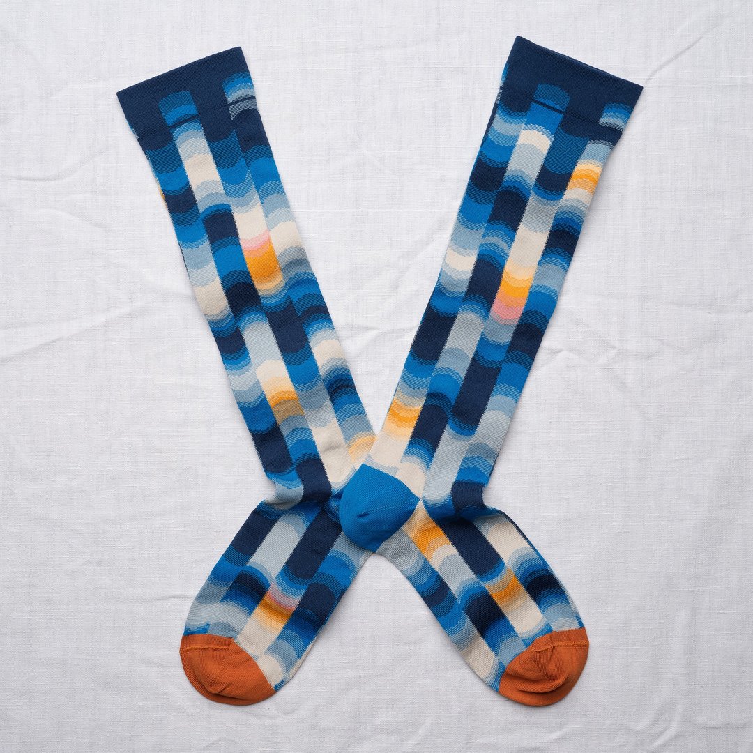 法国长袜 - 海军蓝马赛克 - 袜子 - 棉 