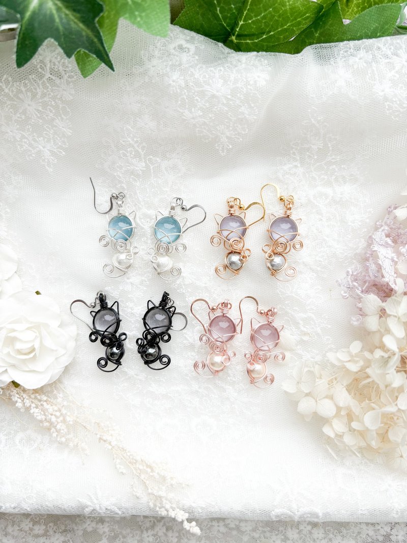 猫咪 黑色 - 耳环/耳夹 - 其他材质 黑色