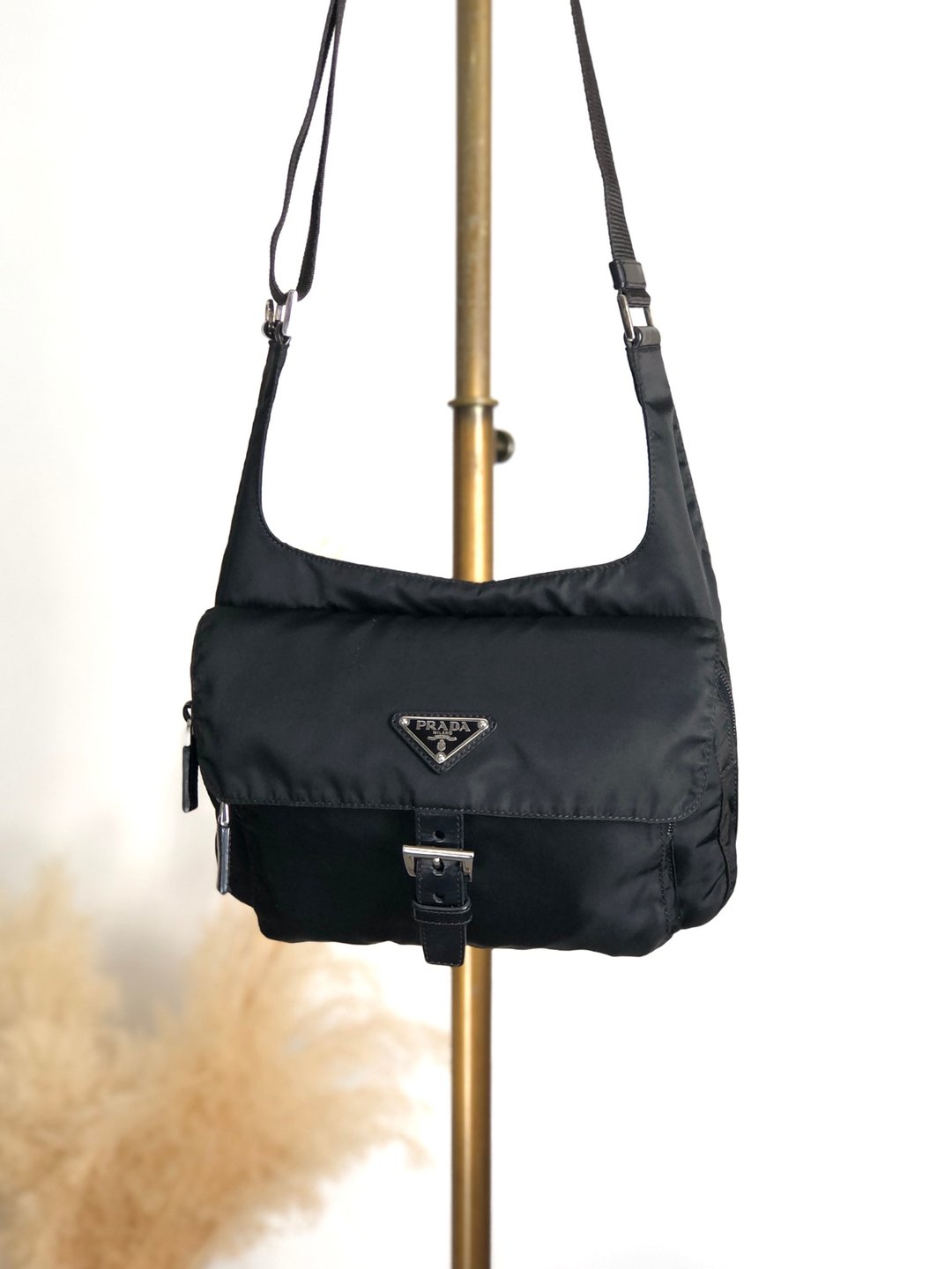 【日本直送 名牌中古包】PRADA 普拉达 侧背包 黑色 三角标志 前扣 尼龙 vintage mkij8a - 侧背包/斜挎包 - 尼龙 黑色