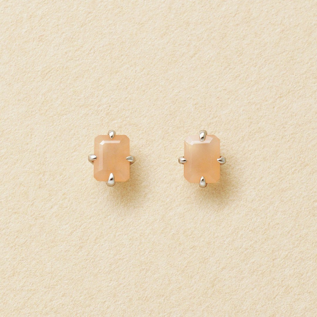 【Second Earrings】 铂金橘月光石耳环 - 耳环/耳夹 - 贵金属 