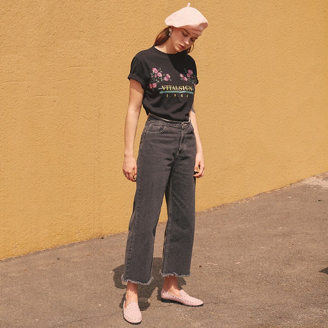 VITALSIGN Gray Vintage Wide Leg Jeans - 女装长裤 - 棉 灰色