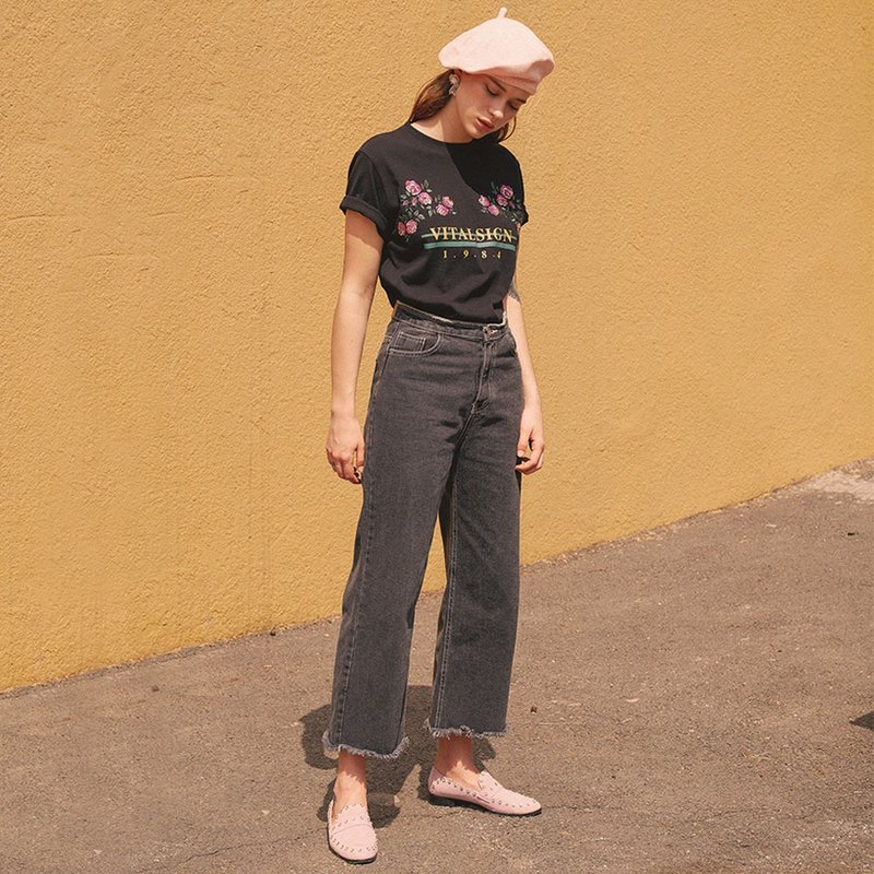 VITALSIGN Gray Vintage Wide Leg Jeans - 女装长裤 - 棉．麻 灰色