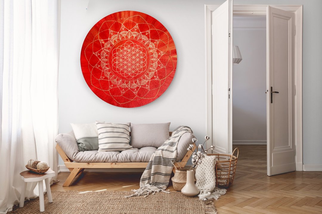 Flower of life golden mandala Colorful spiritual home decor Yoga studio decor - 墙贴/壁贴 - 压克力 橘色