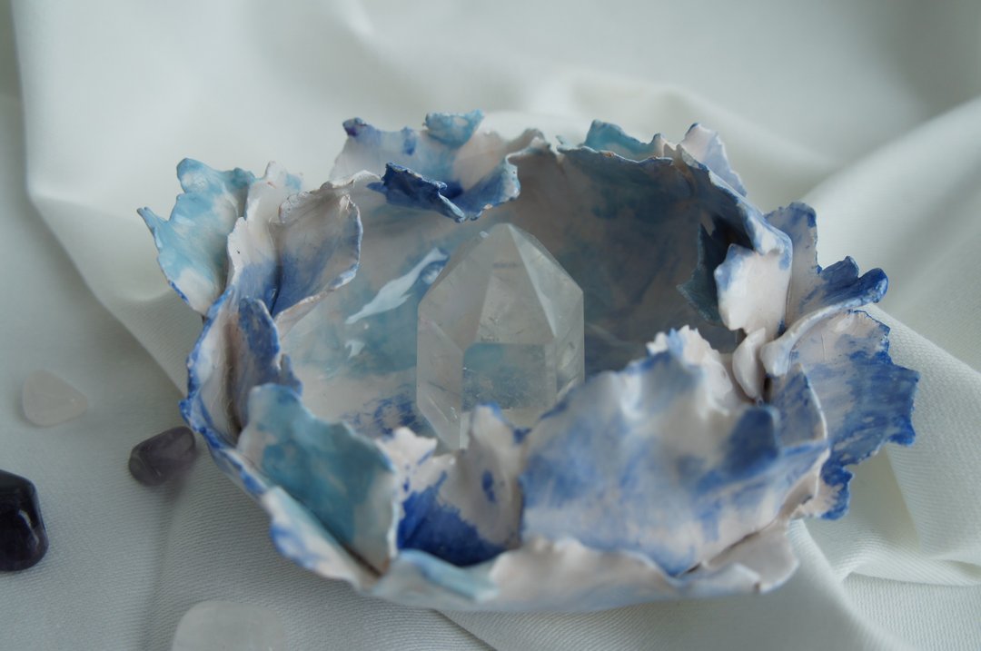 陶瓷花朵2号置物盘 放置水晶、饰品、小物等 - 摆饰 - 陶 蓝色