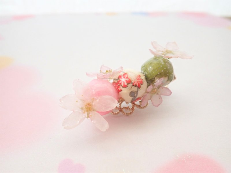 Hanami dumpling Keio Sakura ✕ Kyowa paper ball hair clip - 发饰 - 植物．花 粉红色