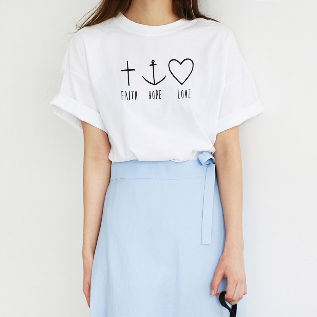 Faith Hope Love男女短袖T恤 2色 信仰希望爱宗教十字基督上帝 - 女装上衣 - 棉 多色
