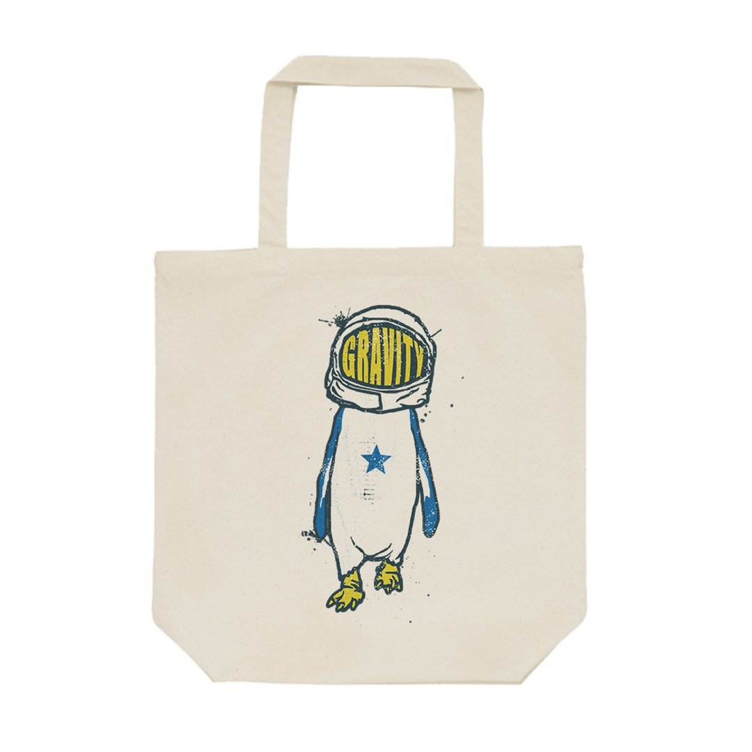 tote bag / Gravity Penguin - 手提包/手提袋 - 棉 卡其色