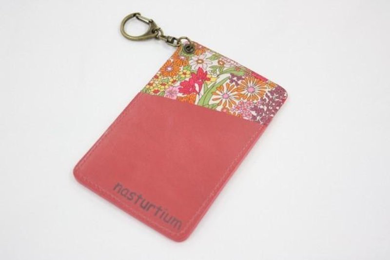Genuine cow leather and Liberty print pass case pink - 证件套/卡套 - 真皮 粉红色